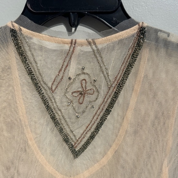 Free People Sheer Embroidered Short Sleeve Top - pink and Black - Picture 8 of 10